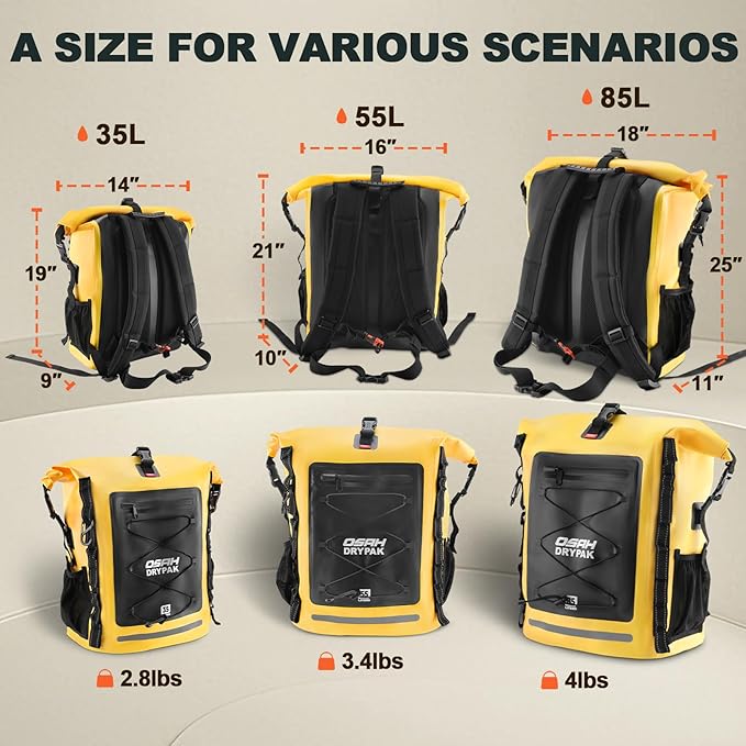 Waterproof Backpack Dry Bag 35L/55L β Heavy Duty Roll-Top Hiking Backpack for Travel, Kayaking, Boating, Camping, Rafting and Fishing