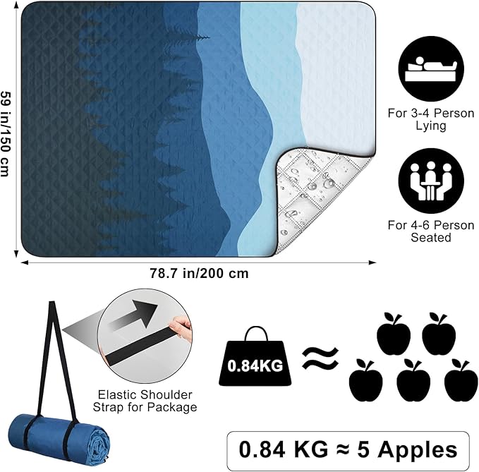 ICOSY Picnic Blankets Beach Blanket, Waterproof Outdoor Blanket Sandproof Picnic Camping Mat Camping Essentials 78" x 59"