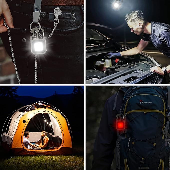 COB Keychain Flashlight 4 Pack - 7 Modes 800 Lumens Multifunctional Portable Mini LED Flashlights Work Light Keychain Emergency Light with Magnetic Base Bottle Opener for Fishing, Camping & Walking