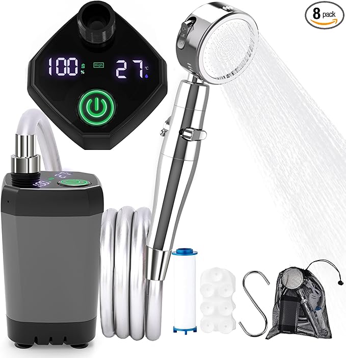 Portable Camping Shower, Upgraded Outdoor Camp Shower with 6000mAh Rechargeable Electric Shower Pump IPX7 Waterproof Outdoor Shower for Camping, Hiking, Traveling