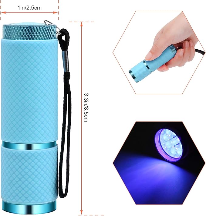 Coolrunner LED Flashlight, Small Glow Flashlights with 9 LED Lights, Portable Light Nail Dryer for Nail Gel, Flashlight Mini Powerful Pet Urine Detector for Dog/Cat, Resin Curing (Blue)