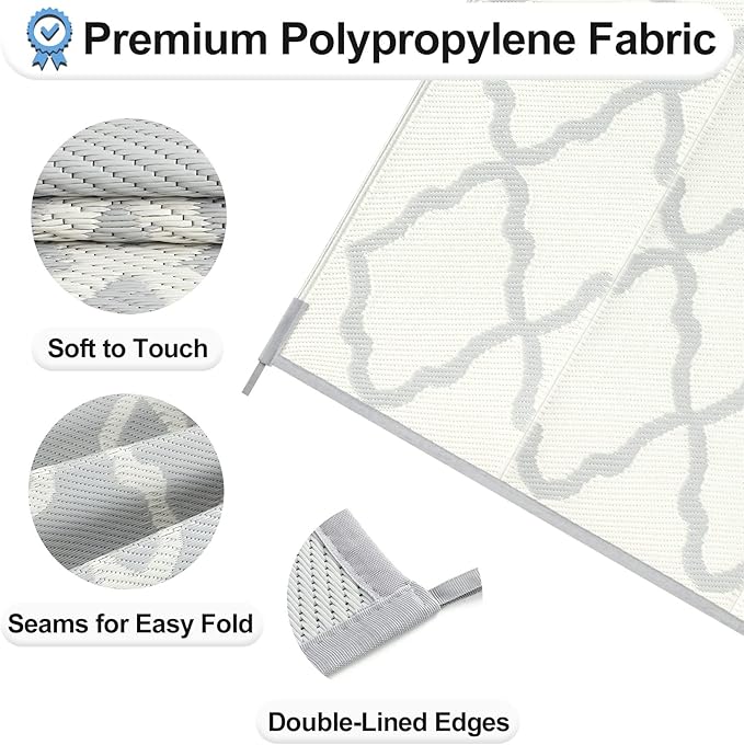 OutdoorLines Outdoor Plastic Area Rugs for Patio 5x8 ft - Reversible Outside Carpet, Stain & UV Resistant RV Mats, Straw Rug for Camping, Deck Garden, Porch and Balcony, Moroccan/Beige & Light Grey