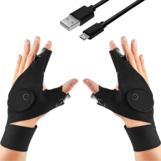 Flashlight Gloves, Fingerless LED Flashlight Gloves, Birthday Gifts for man, Hands Free Flashlights for Working in Darkness Places Fishing, Repair, Camping, Hiking, Running