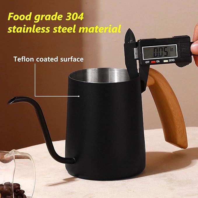 Pour Over Coffee Kettle Gooseneck Tea Pot 304 Stainless Steel Hand Coffee Maker Kettle-Barista Pour Control Design,Wood Handle and Long Narrow Spout Camping Kettle(Color: white,Size:20oz)