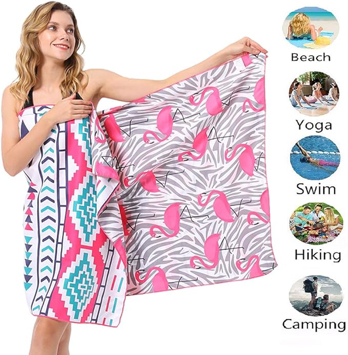 HAOKUN Flamingo Beach Towel Microfiber Sand Free Pool Towels -Quick Dry Super Absorbent Lightweight Thin Novelty Beach Towels for Gilrs Kids Teens Adults with Boho Large Beach Towel