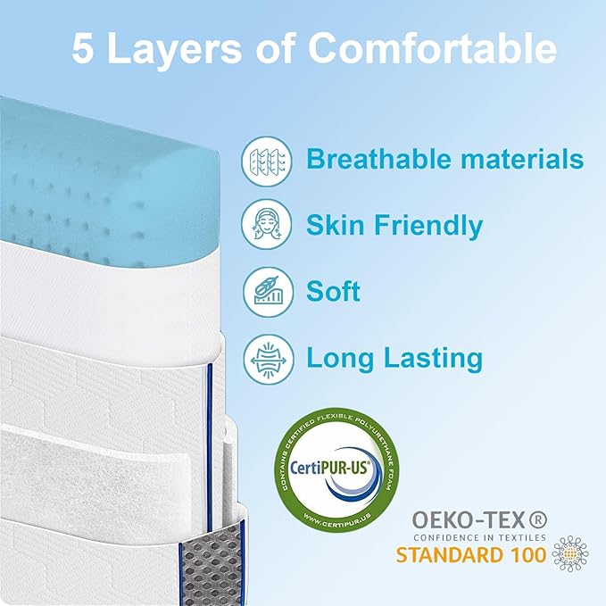 Camping Pillow Dual-Cover Memory Foam Pillows for Travel with Height Extender - 5 Layers Firm Support Small and Portable Camping Pillow for Sleeping (15'' × 9.5'',White)