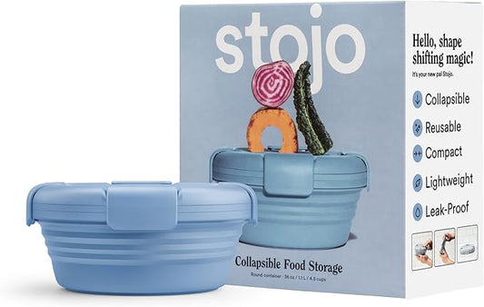 STOJO Collapsible Bowl - Steel Blue, 36oz - Reusable Silicone Bowl for Hot and Cold Food - Perfect for Travel, Meal Prep, To-Go Lunch, Camping & Hiking - Microwave & Dishwasher Safe