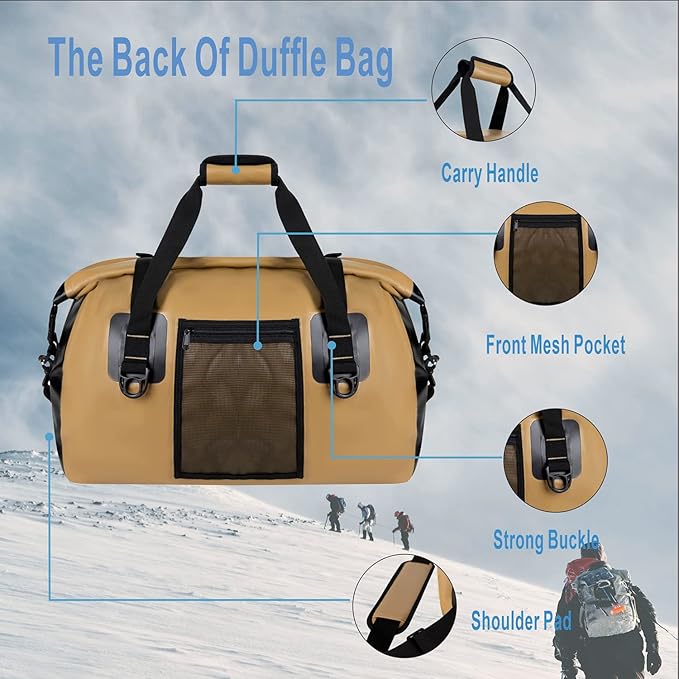 Waterproof Duffel Bag 50L Dry Duffle Bag Heavy Duty Large drybag,Durable Straps And Handles,Large And Big Space,Heat Seal Finishing For Camping,Kayaking,Rafting,Boating,Travel (Khaki)