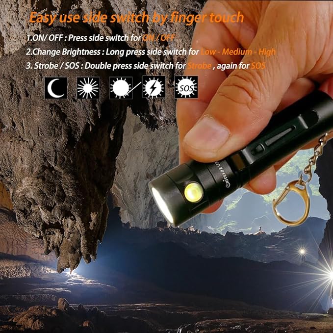 U3 Mini Keychain Flashlight USB C Rechargeable Side Switch 500 Lumens High Bright with Built-in Battery Tiny Small Torch for Everyday EDC Emergency Dog Walking Camping Hiking