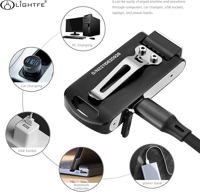 LIGHTFE MK62 Mini Keychain Flashlight USB Rechargeable Flashlight 280 Lumens Knuckle Head Long Runtime High Waterproof for Everyday Carry Camping Emergency LED Light Torch
