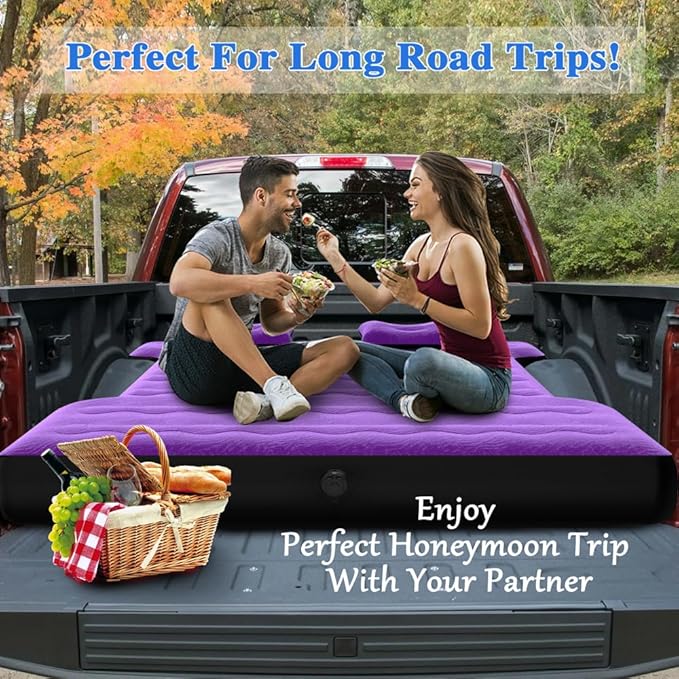 Camping Pickup Truck Bed Air Mattress Thicken Sleeping Pad for 5.5-5.8Ft Full-Size Short Truck Beds Outdoor Camping Car Travel(Purple)