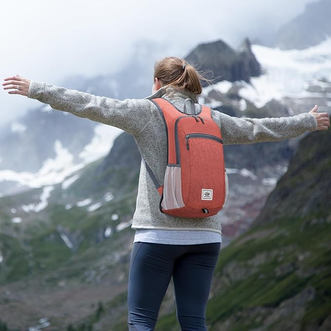 15L Lightweight Hiking Backpack Foldable Small Travel Backpack Packable Camping Backpack for Women Men (Dark Orange)