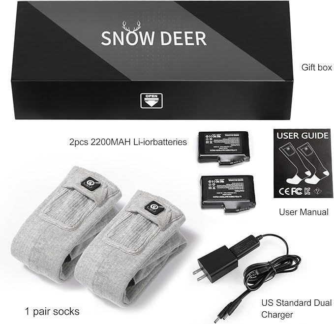 SNOW DEER Heated Socks,Men Women Electric Battery Socks Foot Warmer