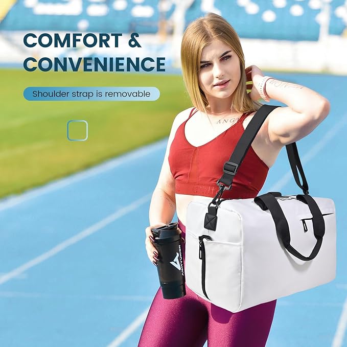 Lightweight Gym Bag for Women Man,Water Resistant Duffle Bag for Travel with Wet Pocket,Wear-resistant Weekender Overnight Duffel Bag,Travel Bag Easy to Clean Tote bag for women(White)