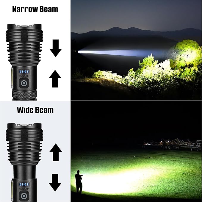 Flashlights LED High Lumens Rechargeable, 990,000 Lumen Super Bright Flashlight, USB Fast Charging High Powered Flash Light, Powerful IPX7 Waterproof Handheld Flashlights for Home,Camping(2 Pack)