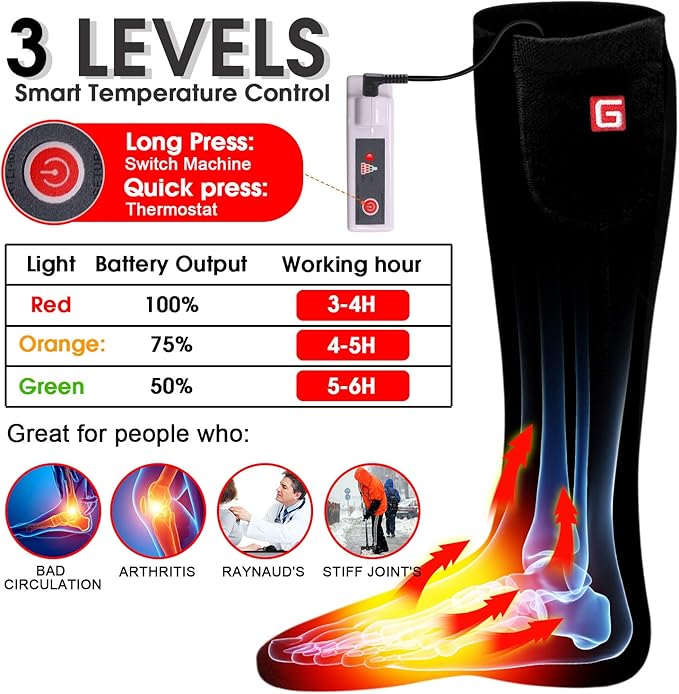 Autocastle Electric Battery Heated Socks Rechargeable Battery Powered Heating Sox Cold Weather Heat Socks for Men Women Outdoor Ride Camp Hike Warm Winter Socks Motorcycle Ski Thermo Foot Warmer Socks