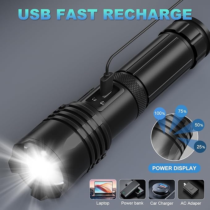 Rechargeable LED Flashlights High Lumens,990,000 Lumens Super Bright Flashlight,High Powerful Flash Light 7 Modes with COB Work Light,IPX7 Waterproof for Outdoor Emergency Camping Hiking
