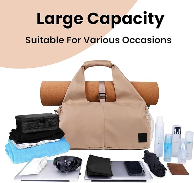 Yoga Bag for Women – 17 Inch Waterproof 210D Polyester, Detachable Strap, Insulated Tumbler Pocket, Double Zipper, Ventilated Gym Tote