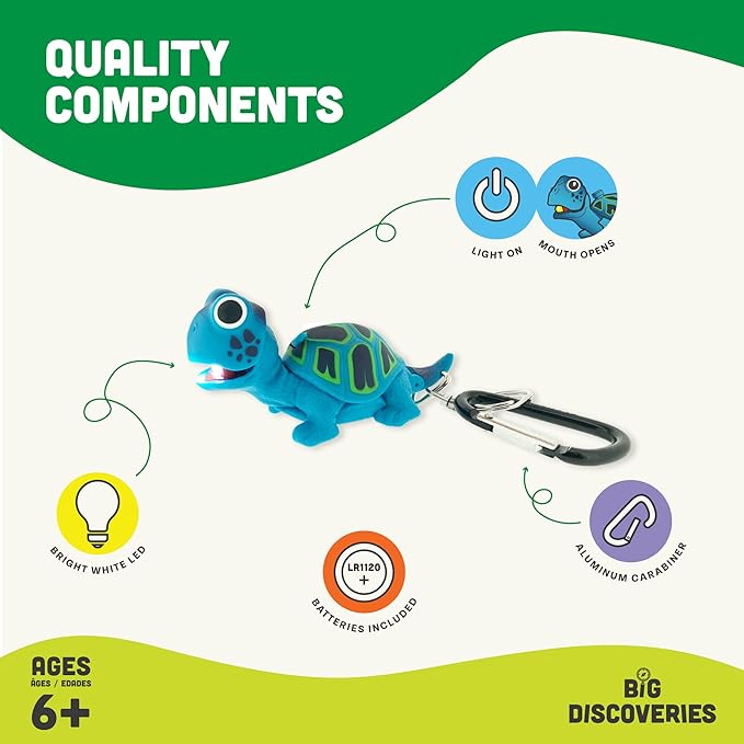 Big Discoveries WildLight Animal Carabiner Flashlight - Fun Mini Keychain Flash Lights for Kids, Nurses, Camping
