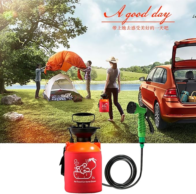CLICIC Pressure Sprayer with 7 Spray Modes, Camping Shower with Removable Hose and Shower Head for Camping Outdoor Traveling Hiking and Pet Bath. (0.75 Gallon / 3L-Insulated)