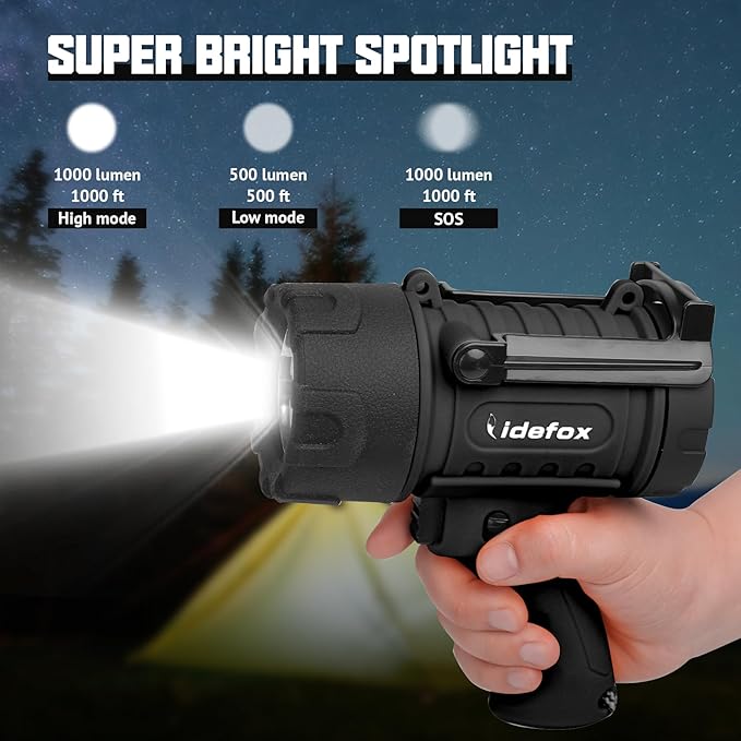 Rechargeable Spotlight Flashlights 1000 Lumen Super Bright Spot Light with 3 Modes Long Lasting Flashlight Searchlight and Flood Camping Flashlight