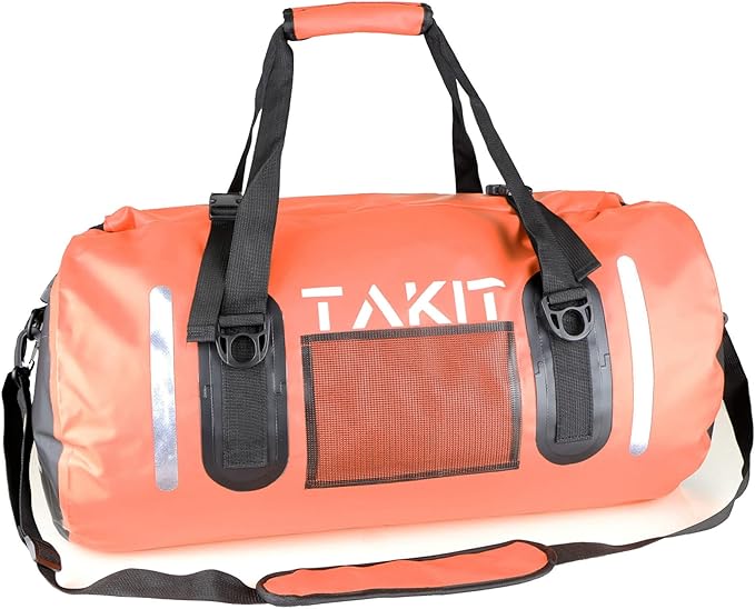 Waterproof Duffle Bag Travel Dry Bag 500D PVC for Motorcycle Tail Kayaking Rafting Boating Swimming Camping Hiking Beach Fishing (Orange, 60L)