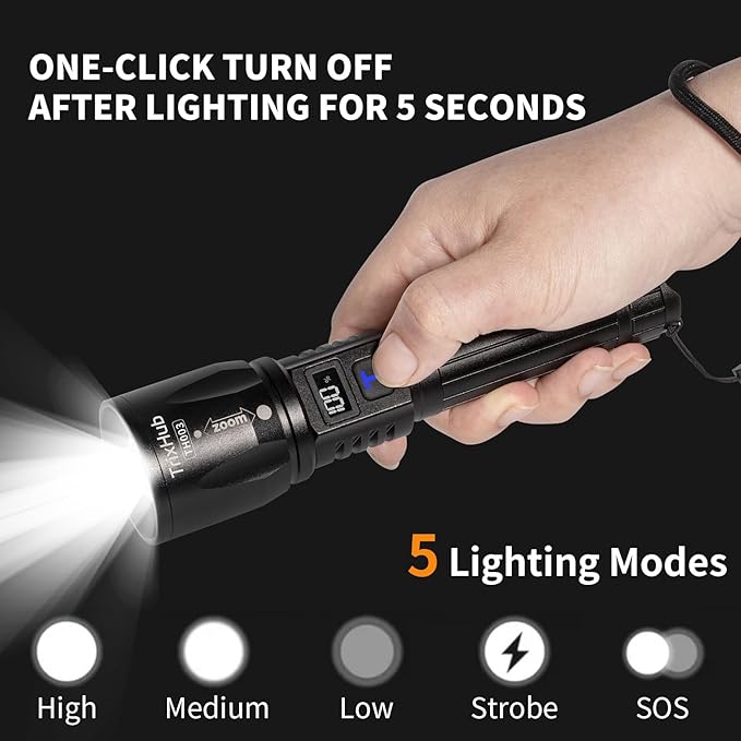 Rechargeable Flashlights 2 Pack, 990,000 Lumens Super Light Flashlight with LCD Digital Display, 5 Adjustable Mode Powerful Tactical Flashlight, Waterproof Flashlights for Camping Hiking