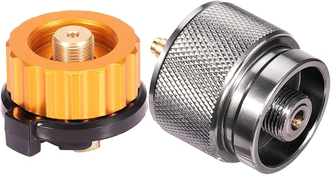 Camping Stove Adapter Propane to Butane Adapter 1 Lb Propane Tank Input EN417 Lindal Valve Output w/Butane Canister Nozzle Input EN417 Lindal Screw Cartridge Output Gas Converter LPG Canister Adapter