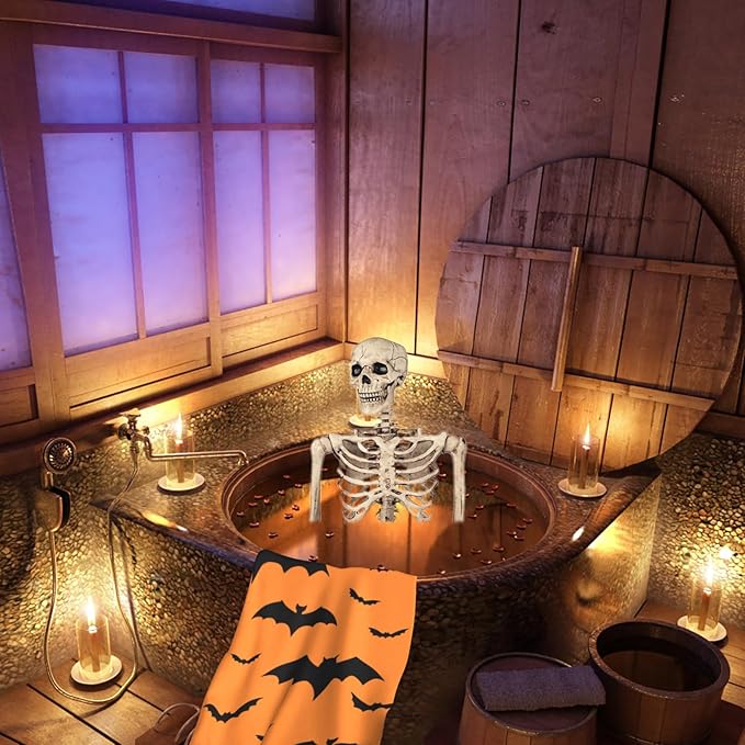 Halloween Bats Theme Beach Towel, Quick Dry Super Absorbent Bath Towels, Orange Oversized Microfiber Bathroom Towels for Shower, pool, Camping, Beach 30x60 in