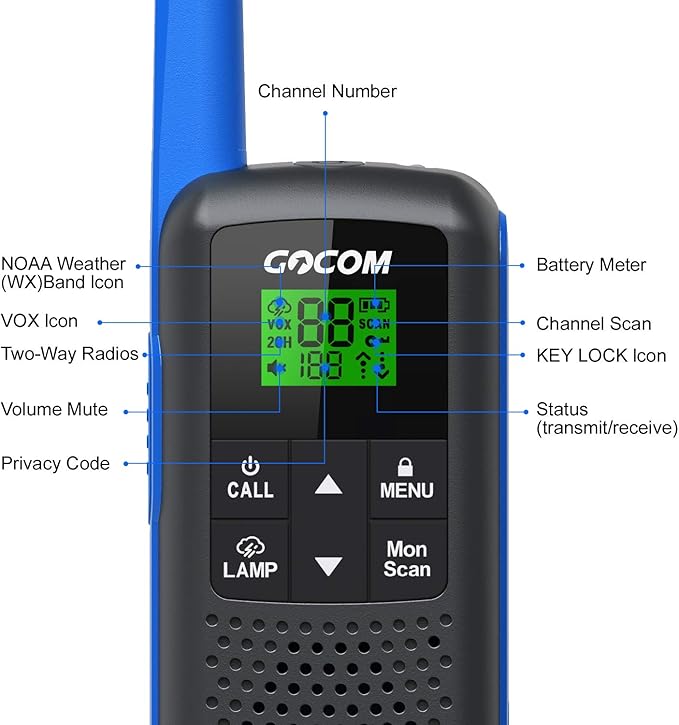 Adults Walkie Talkies Long Range - GOCOM G600 FRS IPX4 Waterproof Two Way Radio Rechargeable with 22 Channel, NOAA Weather Alerts and Flashlight for Outdoor Camping Biking Hiking (G600-4Pack)