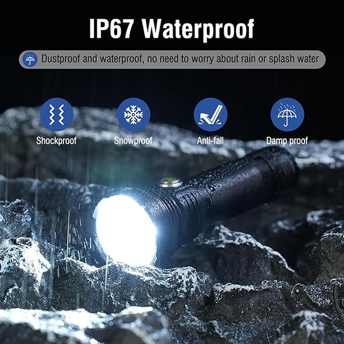 ULTRAFIRE 2500 High Lumens Rechargeable LED Mini Flashlight,Super Bright 5 Modes Tactical Flashlight,Waterproof for Camping, Outdoor, Emergency Torch Light