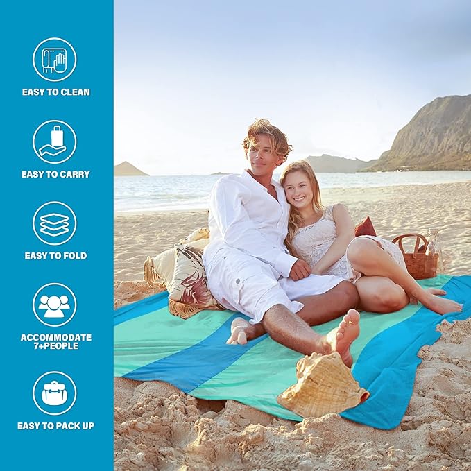 Beach Blanket Oversized Extra Large 78" X 81"Waterproof Sandproof Beach Blanket 1-7 Adults Lightweight Durable for Travel Camping Hiking Picnic (78" X 81", Color5)