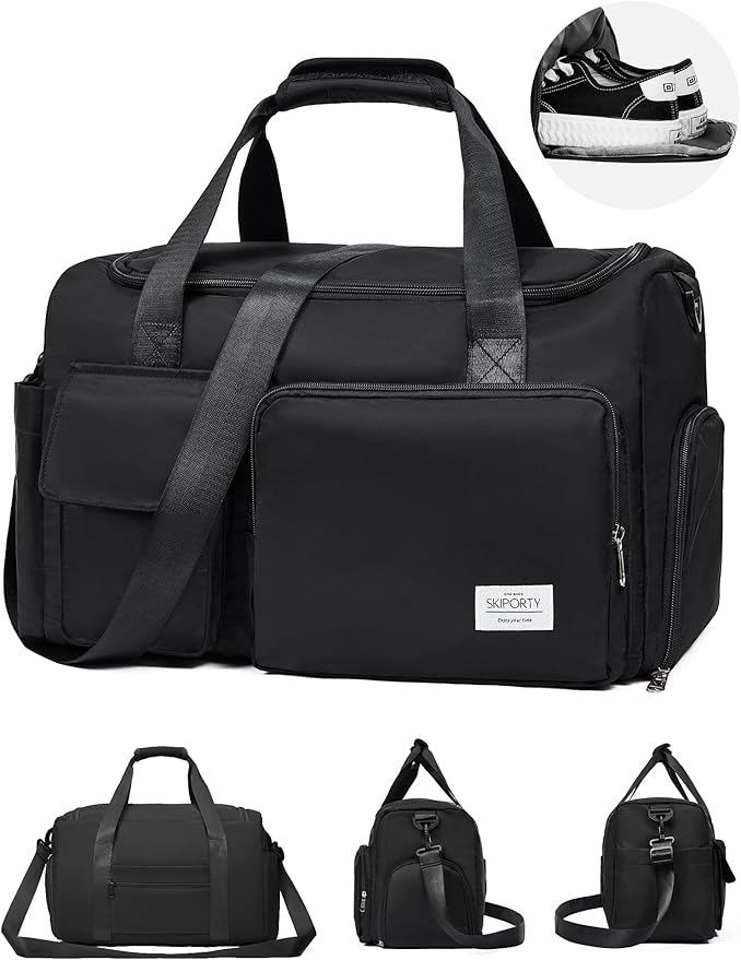 Small Duffle Bag for Men Women with Shoes Compartment Sports Gym Bags for Men Women Dry Wet Separated Pocket Travel Overnight Weekender Yoga Handbag Bag- Black