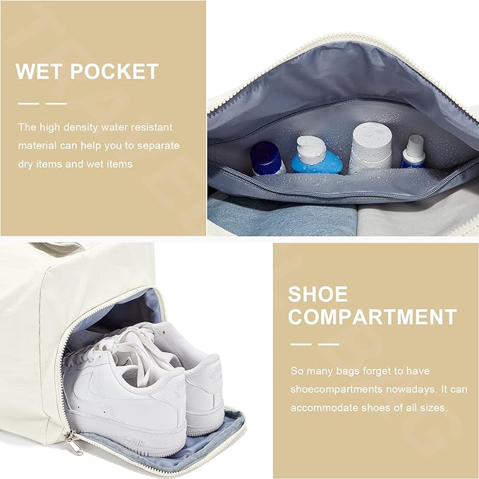 Large Gym Bag with Shoe Compartment, Workout Sport Duffle Bag for Women Travel, Waterproof Shoulder Overnight Bags Lightweight Carry on Tote Bags for Swim, Yoga, Dance