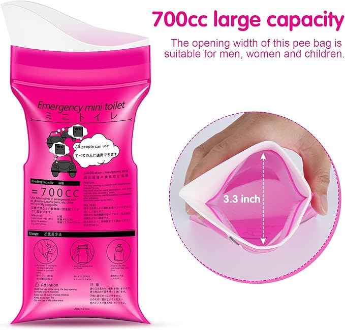 Disposable Urine Bags, 24 Pack Camping Pee Bags, Disposable Urinal Bag, Travel Urinal Bag, Toilet Traffic Jam Emergency Portable Toilet for Men Women Kids Patient…