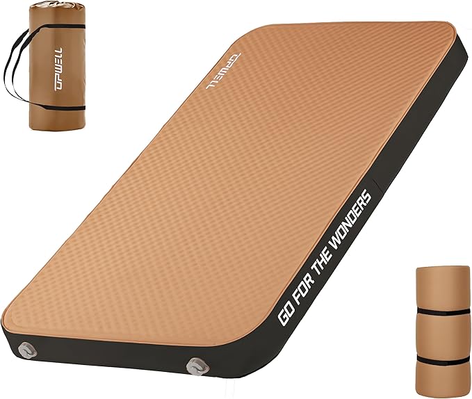UPWELL Self Inflating Sleeping Pad 4.5" Thickness Camping Mattress with Solid Foam Portable Fast Inflation for Outdoor Double Sleeping Mat Portable Roll Up Bed Brown&Black