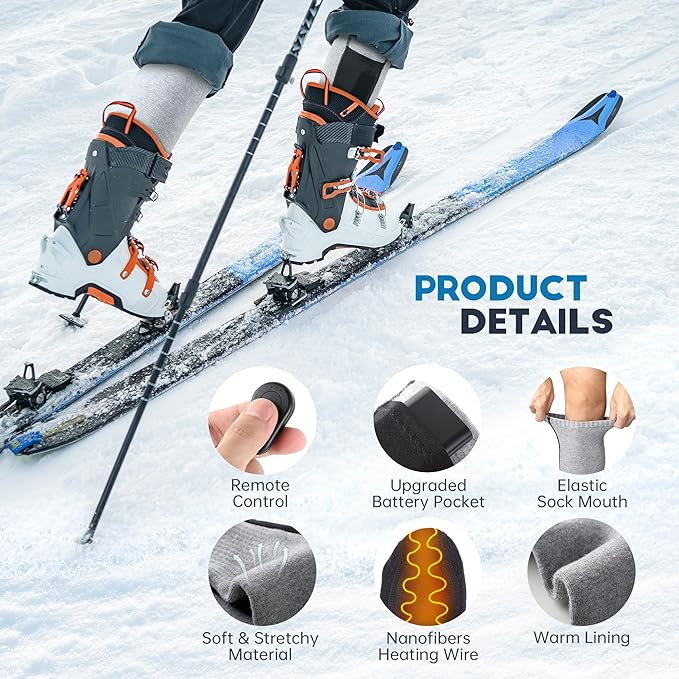 Heated Socks, Remote Control 4000mAh 5V Rechargeable Electric Heated Socks with 3 Heat Settings for Men Women Outdoor Hunting Skiing Camping Warm Winter Socks