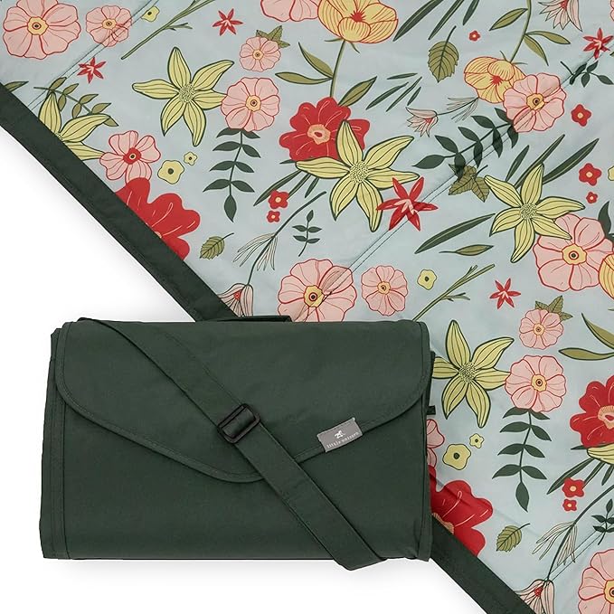 Little Unicorn Outdoor Family Picnic & Beach Blanket, Water-Resistant, Compact Fold, 5 x 5 feet, (Primrose Patch)