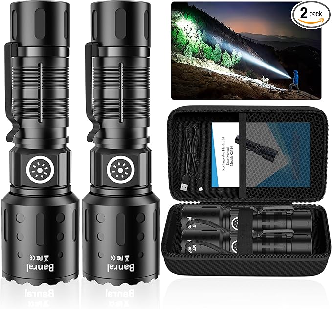 Rechargeable Flashlights 20,000 High Lumens, 1500M Long Throw Super Bright LED Small Powerful Flashlight with Memory Function, 6Modes Pocket Waterproof Flash Light for Camping,Hiking,Emergency