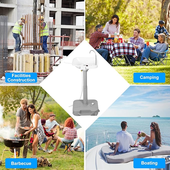 Automatic Portable Sink with Type-c Port, Electric Lightweight Camping Hand Washing Station, Wash Basin with 18L Bottom Water Tank, Soap Dispenser, Towel Holder, for Outdoor, Travel, Boat, Worksite