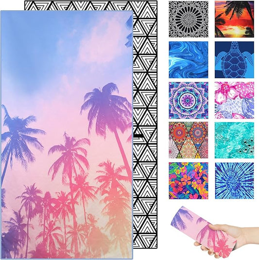 Microfiber Beach Towel – Quick Dry Lightweight Sand Free Oversized Large Towel Accessories Travel Must Swim Pool Yoga Camping Summer Cruise Ship Essentials Cloud Compact Sandproof Gift Coconut Tree