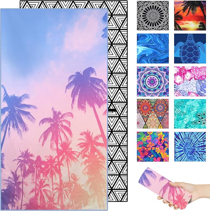 Microfiber Beach Towel – Quick Dry Lightweight Sand Free Oversized Large Towel Accessories Travel Must Swim Pool Yoga Camping Summer Cruise Ship Essentials Compact Sandproof Gift Coconut Tree(71" 32")