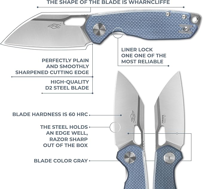 Firebird GANZO FH924-GY Ball Bearing Pocket Folding Knife Wharncliffe D2 Steel Blade G10 Anti-Slip Handle with Clip Camping Hunting Fishing Folder Outdoor EDC Pocket Knife (Gray)