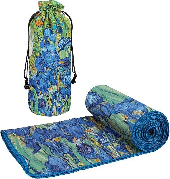 Large Oversized Microfiber Beach Towel - 40x63 Inches, Sand-Free, Quick-Drying, Ultra-Soft, Ideal for Travel, Pool, Yoga, and Camping - Includes Matching Drawstring Travel Pouch, van Gogh Irises