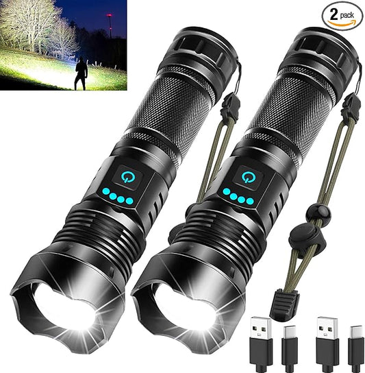 Foleto Rechargeable LED Flashlights High Lumens, 100000 Lumen Super Bright Flashlight, Powerful Tactical Handheld Flash Light, 5 Modes Zoomable Waterproof Flash Lights for Camping, Emergency