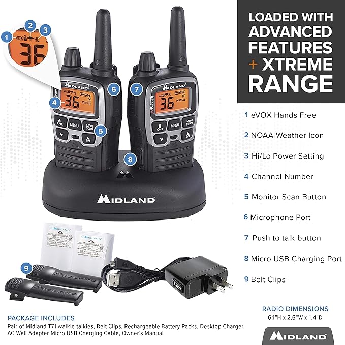 Midland - MicroMobile MXT115 - T71VP3 Farm Radio Bundle - 15 Watt GMRS Two-Way Radio Magnetic Mount Antenna and X-TALKER Two-Way Radio - repeater channels Farm Ranch Combo Pack