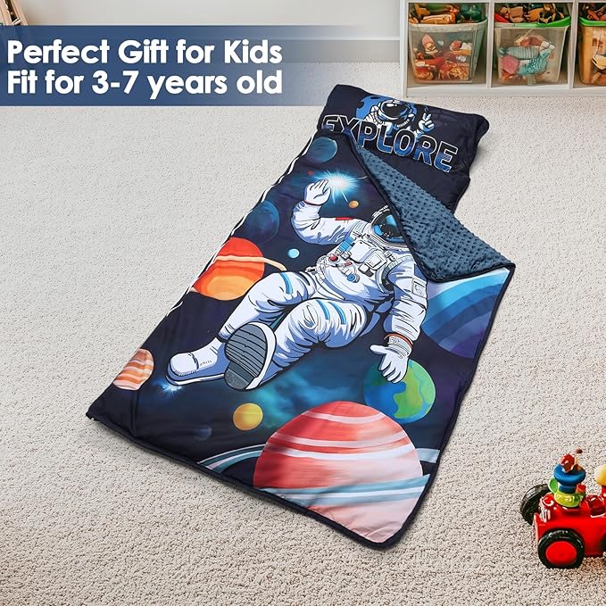 Kids Sleeping Bag Nap Mat with Removable Pillow and Blanket,Extra Thick Large 2 in 1 Slumber Bags for Boys Girls,Toddler Nap Mat for Preschool Daycare Travel Camping