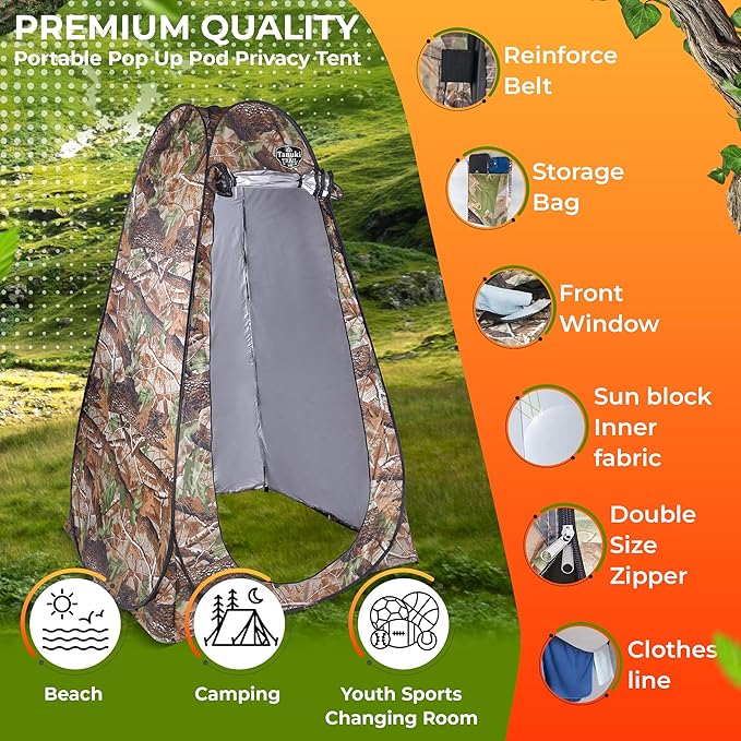 Portable Toilet for Camping with Lid + Pop-Up Privacy Tent, Adults + Kids, Folding Waterproof Porta Potty for Travel, Car, Hiking, Boat, Beach, Tent, Outdoor Trips + 12 Waste Bags