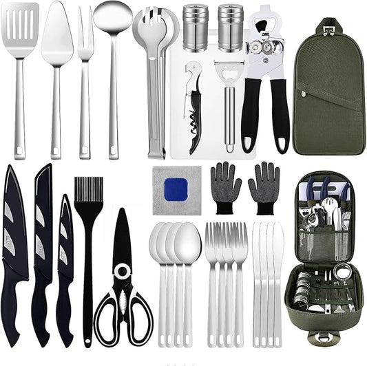 Camping Essentials Camping Accessories Gear Must Haves Camper Tent Camping Kitchen Rv Cooking Set Camping Cooking Utensils Set Supplies Gadgets Outdoor Stove Portable Picnic Gifts BBQ Stuff