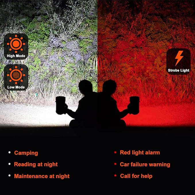 Handheld Spotlight Searchlight, Rechargeable 35W High Lumen Waterproof Ultra Bright LED Hand Crank Flashlight, Portable USB Power Bank With Long-lasting Battery For Camping, Outdoor, Emergency